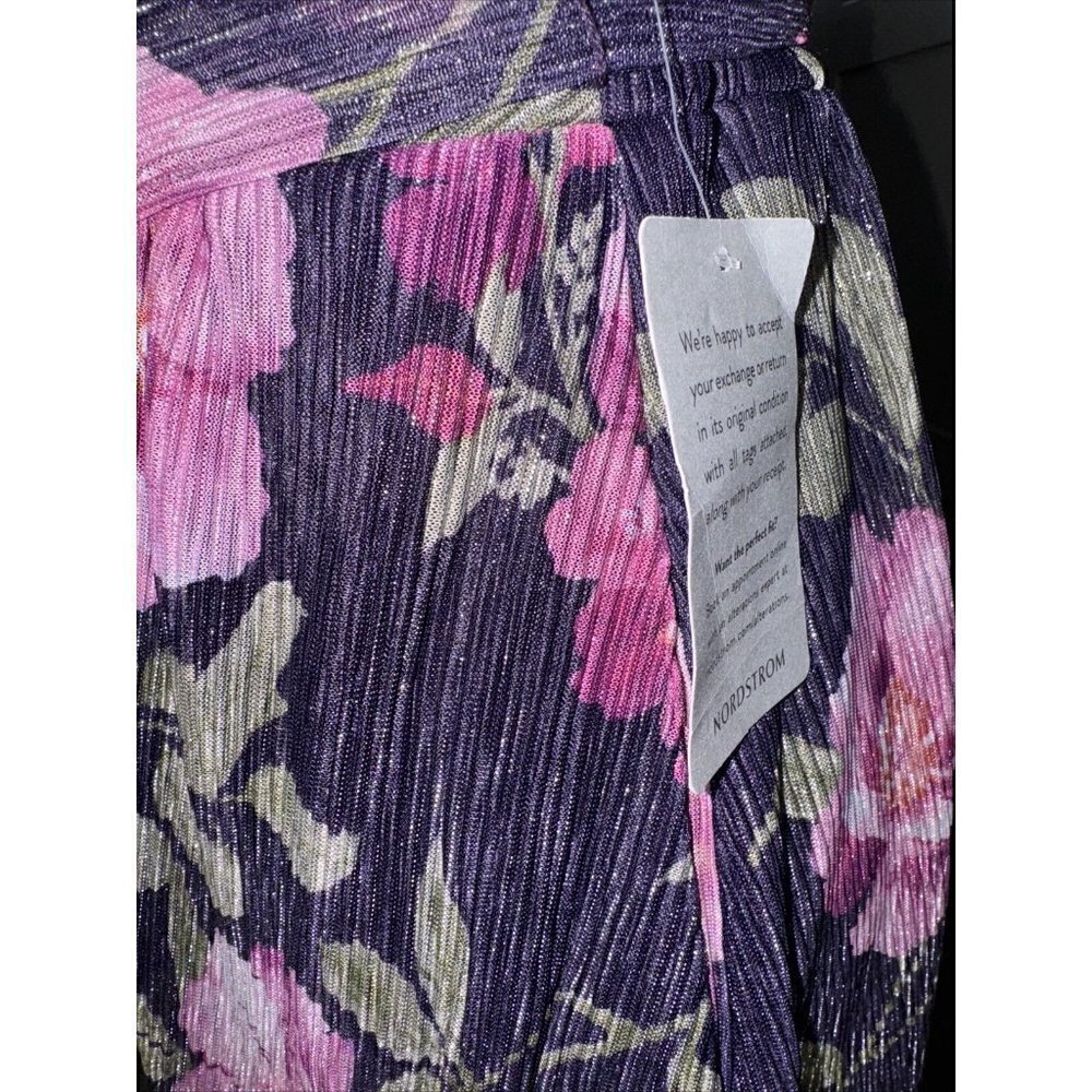 ELIZA J Women's Purple Floral  Metallic Sleeveless V-Neck Side-Slit Gown SZ 8 - Picture 6 of 8